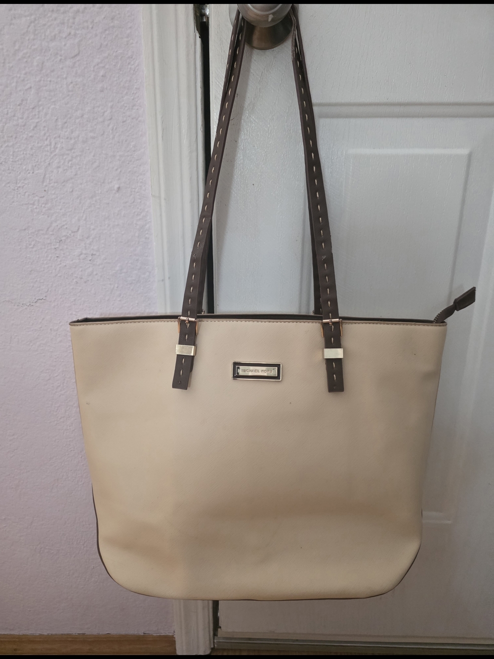 Michael Kors Beige Tote with Dark Brown Straps